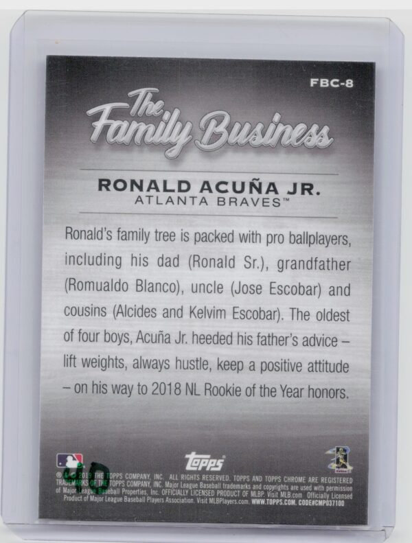 2019 Topps Chrome Update Ronald Acuna Jr. #FBC-8 Braves The Family Business - Image 3