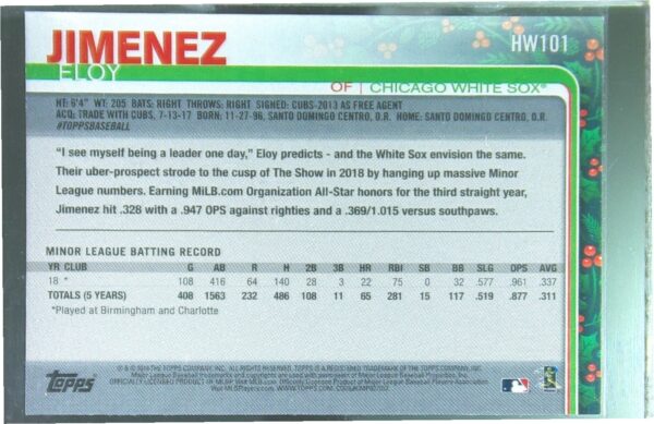 2019 Topps Holiday Eloy Jimenez RC #HW101 Sox - Image 3
