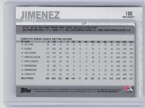 2019 Topps Pro Debut Eloy Jimenez #100 Knights - Image 3