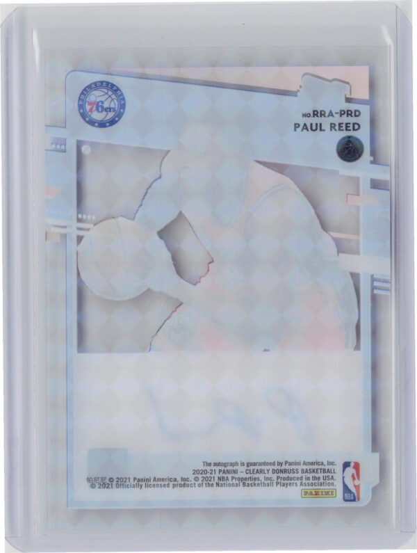 2020-21 Clearly Donruss Paul Reed AU #RRA-PRD 76ers Clearly Rated Rookie - Image 3