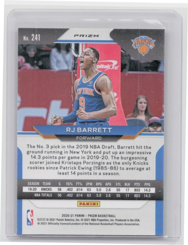 2020-21 Prizm RJ Barrett Green Prizm #241 Knicks - Image 3