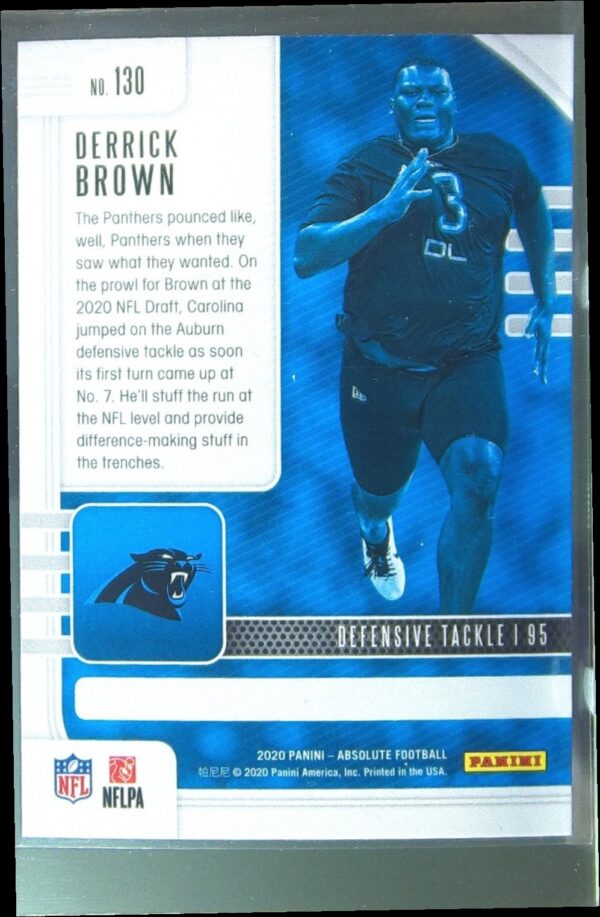2020 Absolute Derrick Brown Retail RC #130 Panthers - Image 3