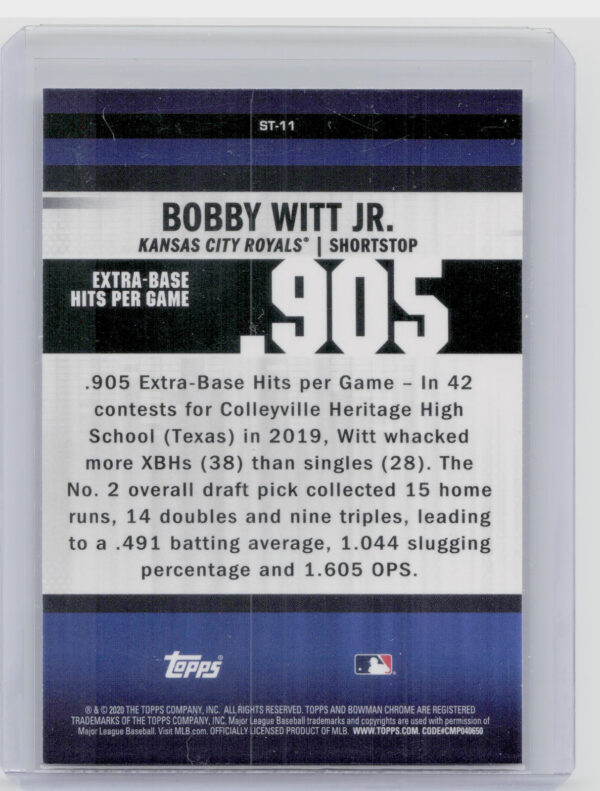 2020 Bowman Chrome Bobby Witt Jr. #ST-11 Royals Stat Tracker - Image 3