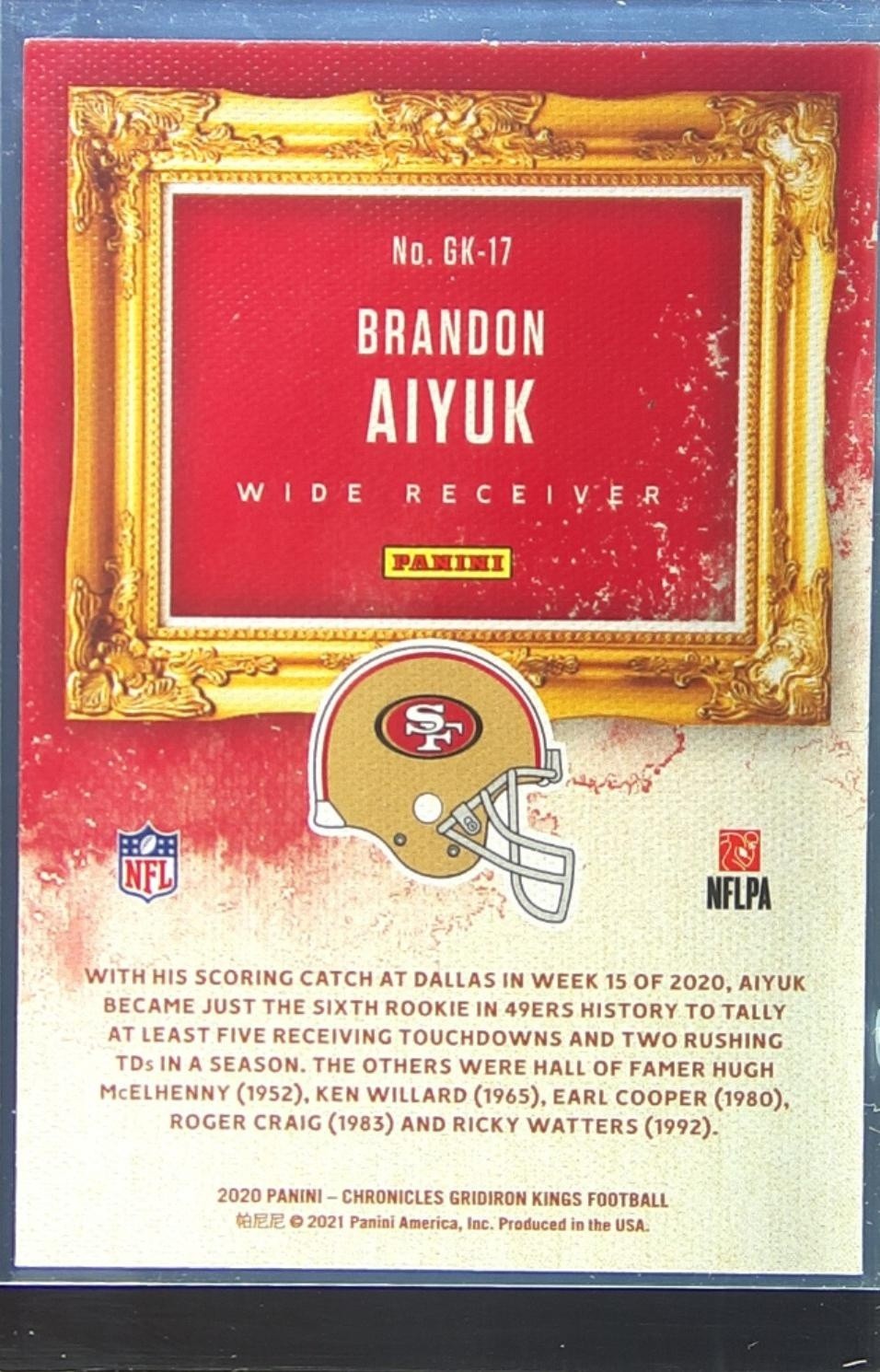 2020 Chronicles Brandon Aiyuk RC #GK-17 49ers Gridiron Kings - Image 3