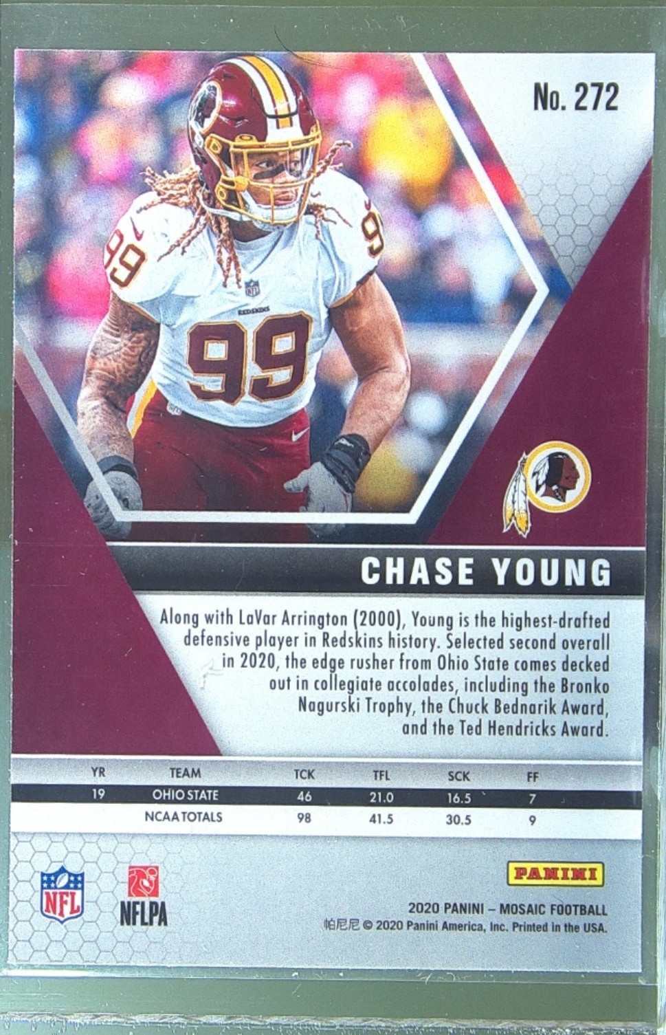 2020 Mosaic Chase Young RC #272 Redskins - Image 3