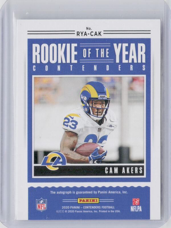 2020 Panini Contenders Cam Akers AU SN99 #RYA-CAK Rams Rookie of the Year Conten - Image 3