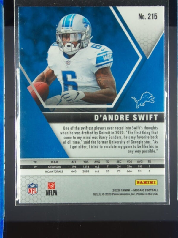 2020 Panini Mosaic D'Andre Swift RC #215 Lions - Image 3