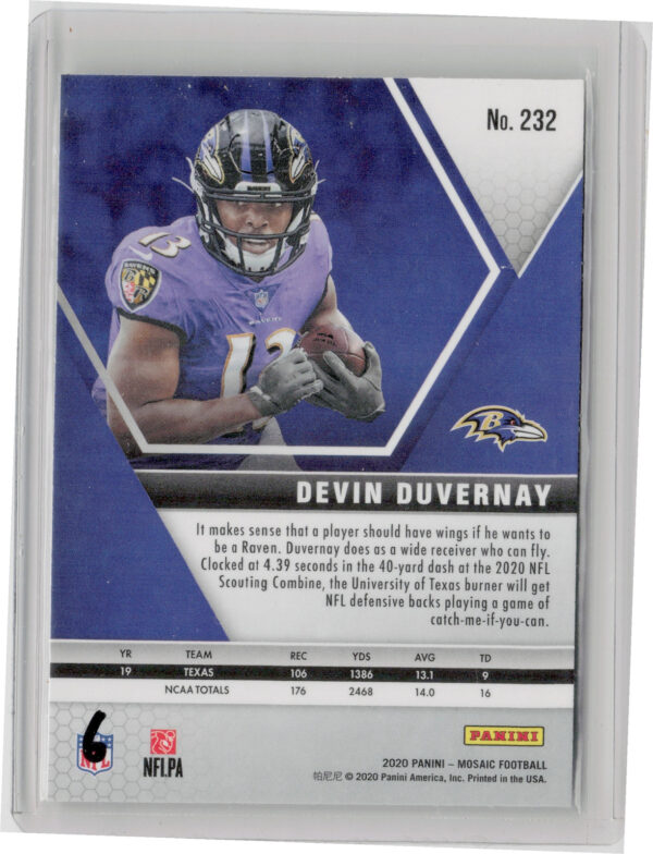 2020 Panini Mosaic Devin Duvernay RC #232 Ravens - Image 3