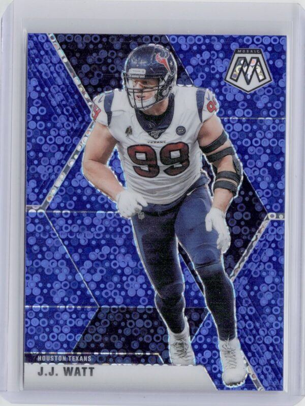 2020 Panini Mosaic J.J. Watt No Huddle Prizm Blue SN75 #87 Texans