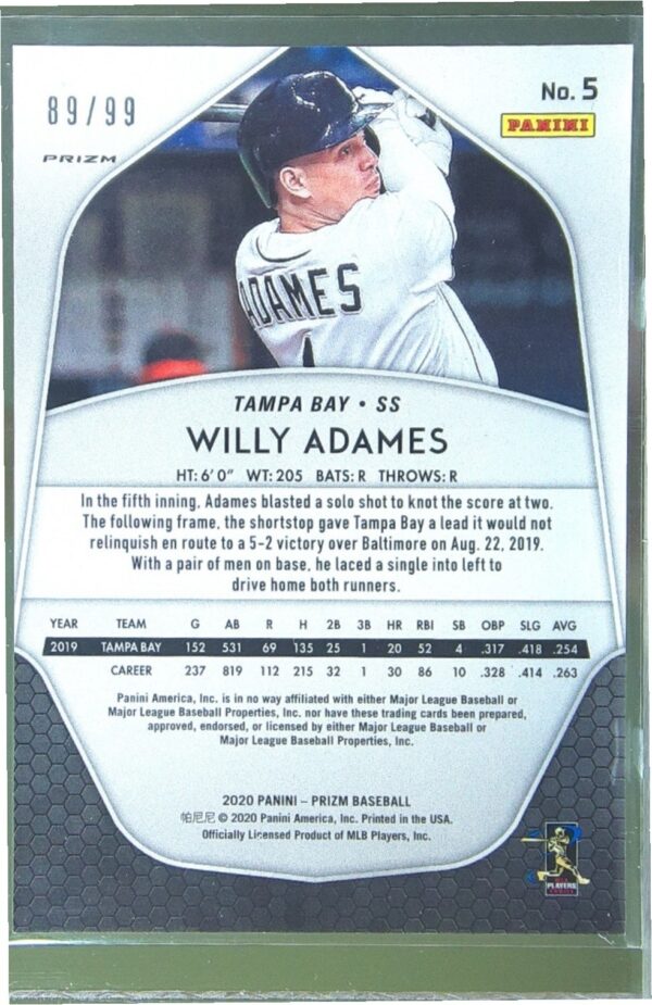2020 Prizm Willy Adames Red Donut Circles Prizm /99 #5 Rays - Image 3