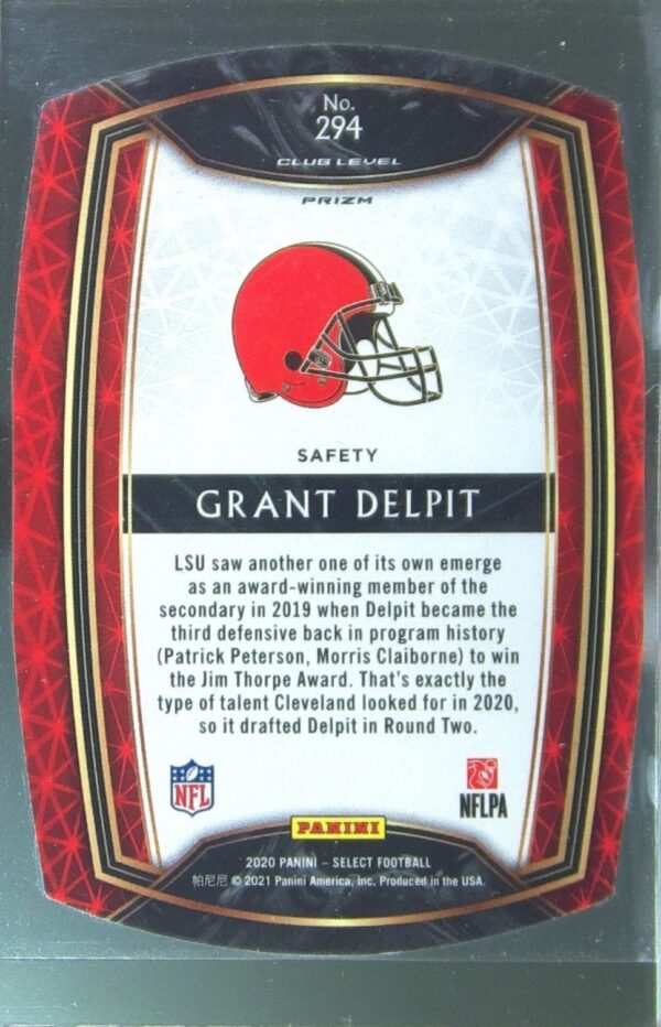 2020 Select Grant Delpit Orange Prizm Die Cut RC #294 Browns - Image 3