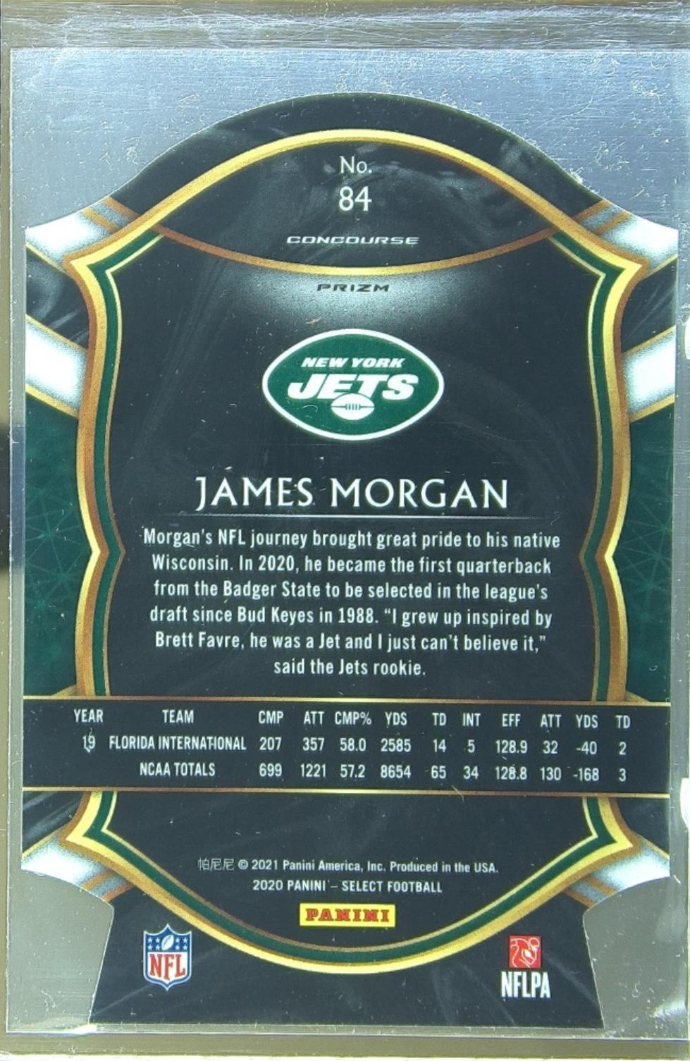 2020 Select James Morgan Purple Prizm Die Cut RC #84 Jets - Image 3