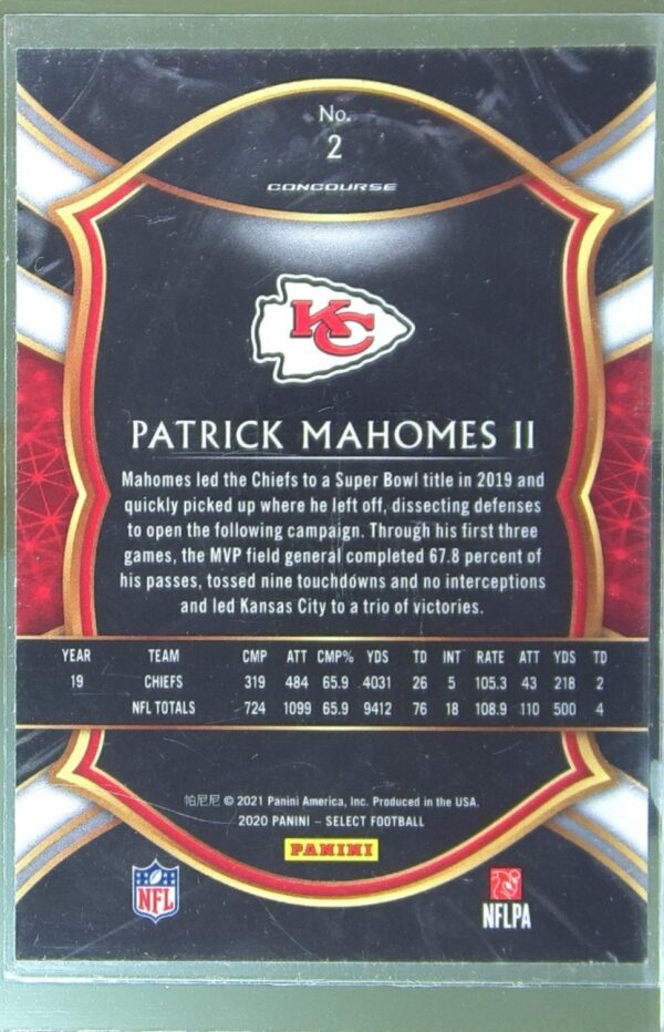 2020 Select Patrick Mahomes II #2 Chiefs - Image 3