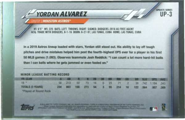 2020 Topps Chrome Yordan Alvarez RC #UP-3 Astros - Image 3