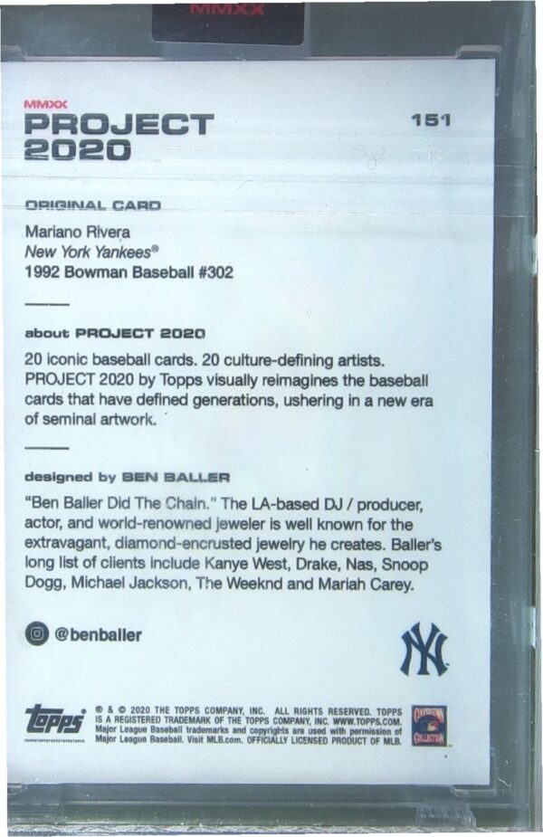 2020 Topps Project Ben Baller 2020 Mariano Rivera #151 Yankees - Image 3