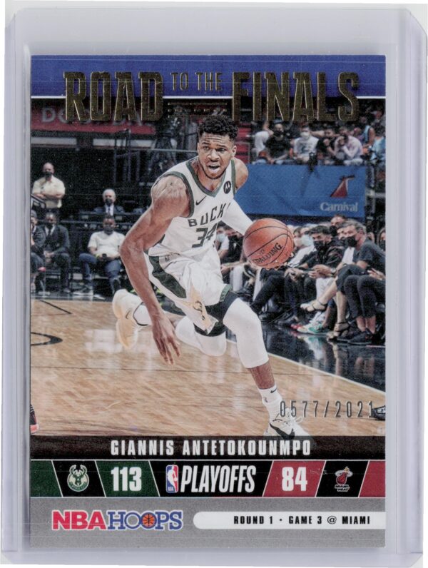 2021-22 Hoops Giannis Antetokounmpo SN2021 #17 Bucks Road to the Finals First Ro
