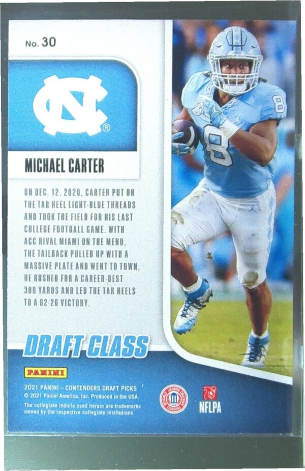 2021 Contenders Draft Picks Michael Carter RC #30 Heels Draft Class - Image 3