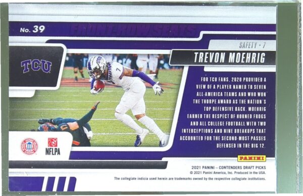 2021 Contenders Draft Picks Trevon Moehrig /99 #39 Frogs Draft Class Blue - Image 3