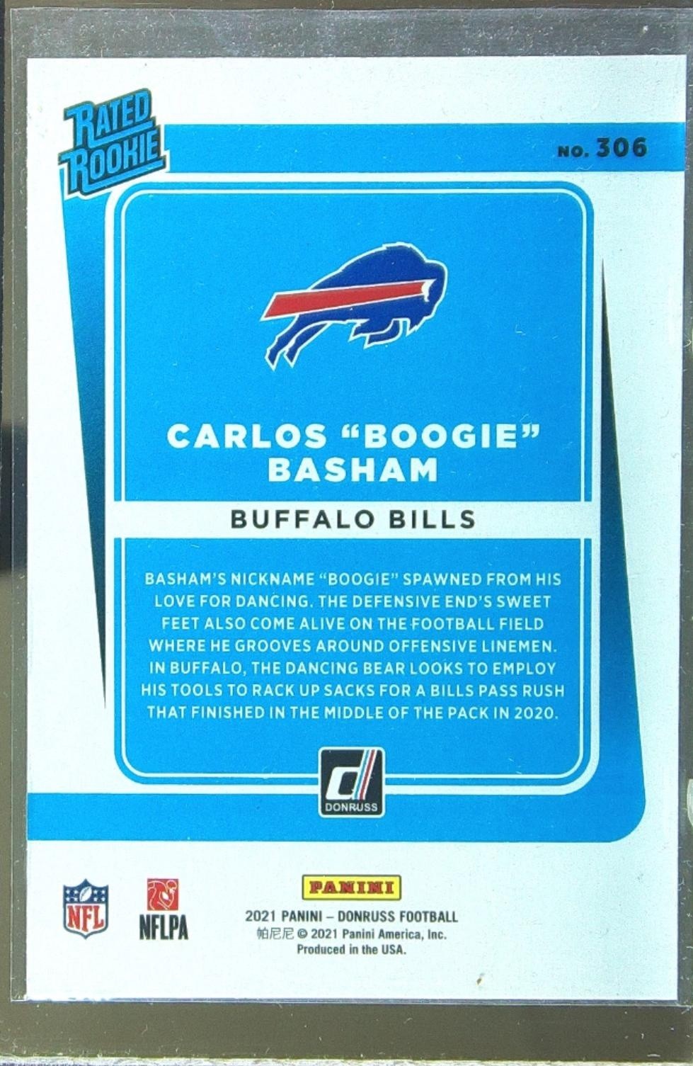 2021 Donruss Carlos "Boogie" Basham RC #306 Bills - Image 3