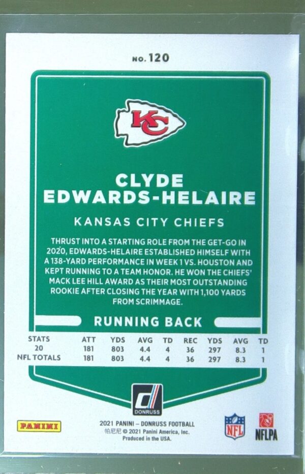 2021 Donruss Clyde Edwards-Helaire Press Proof Red #120 Chiefs - Image 3