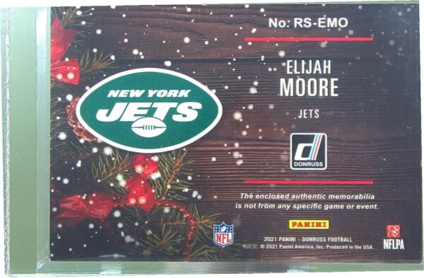2021 Donruss Elijah Moore JSY RC #RS-EMO Jets Rookie Holiday Sweater - Image 3