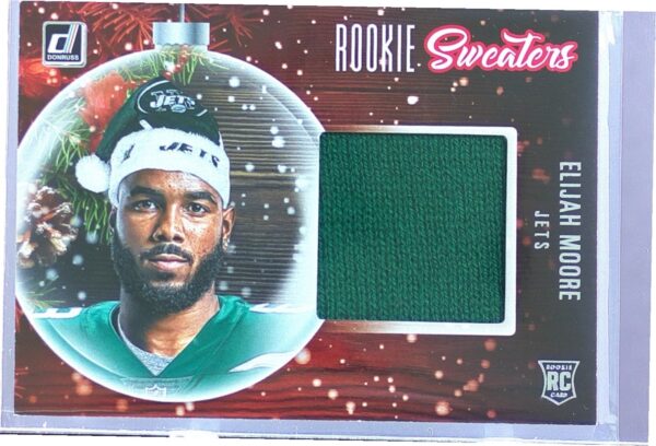 2021 Donruss Elijah Moore JSY RC #RS-EMO Jets Rookie Holiday Sweater