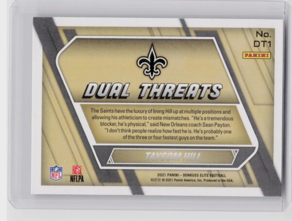 2021 Donruss Elite Taysom Hill #DT1 Saints Dual Threats Green - Image 3