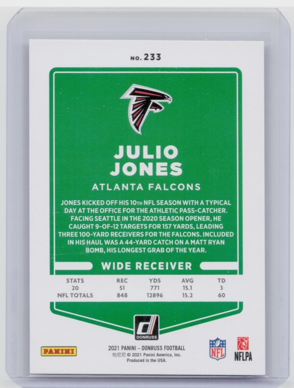 2021 Donruss Julio Jones Press Proof /100 #233 - Image 3