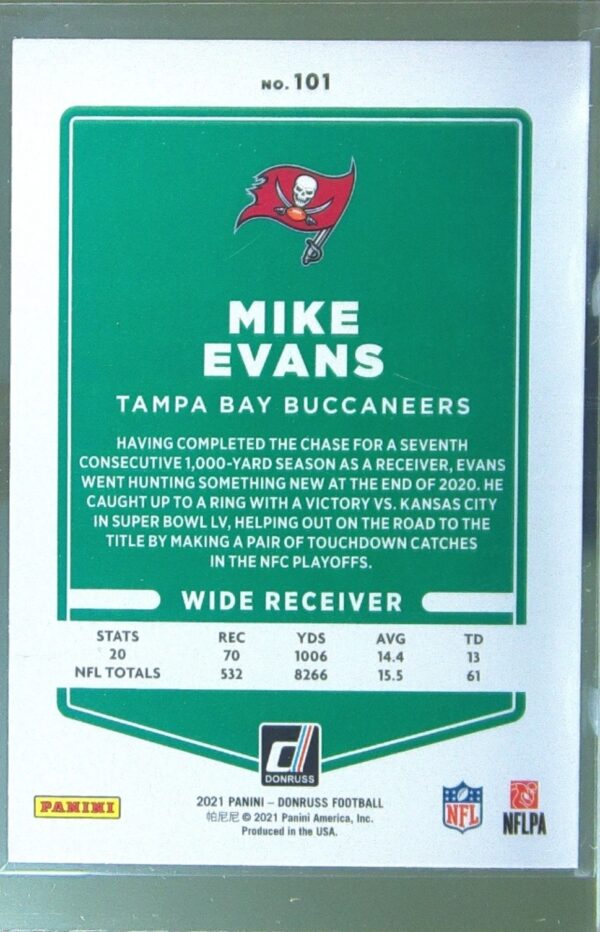 2021 Donruss Mike Evans Press Proof Blue #101 Buccaneers - Image 3