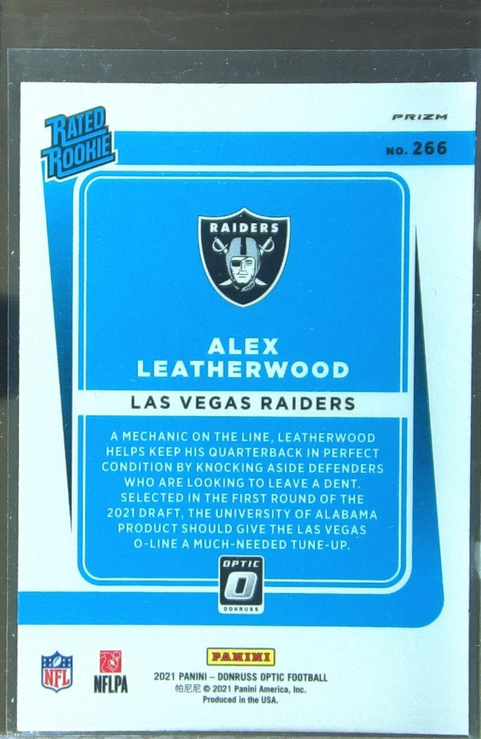 2021 Donruss Optic Alex Leatherwood Blue Scope #266 Raiders - Image 3
