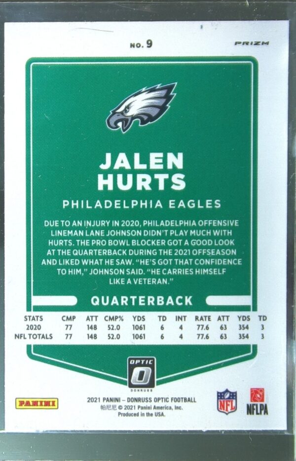 2021 Donruss Optic Jalen Hurts Holo #9 Eagles - Image 3