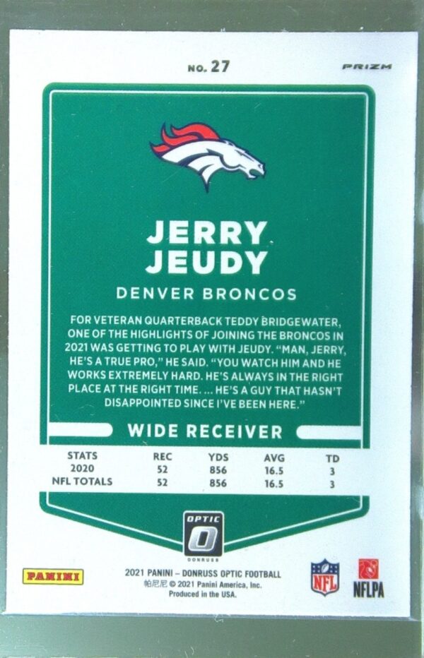 2021 Donruss Optic Jerry Jeudy Holo #27 Broncos - Image 3