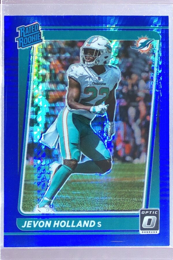 2021 Donruss Optic Jevon Holland Blue Hyper RC #267 Dolphins