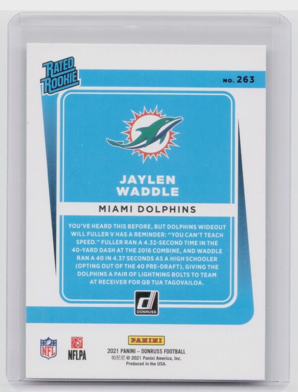 2021 Donruss Rated Rookie Jaylen Waddle RC #263 Dolphins - Image 3