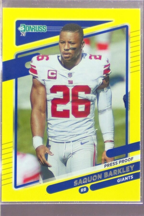 2021 Donruss Saquon Barkley Press Proof Yellow VAR (No Helmet) #79 Giants