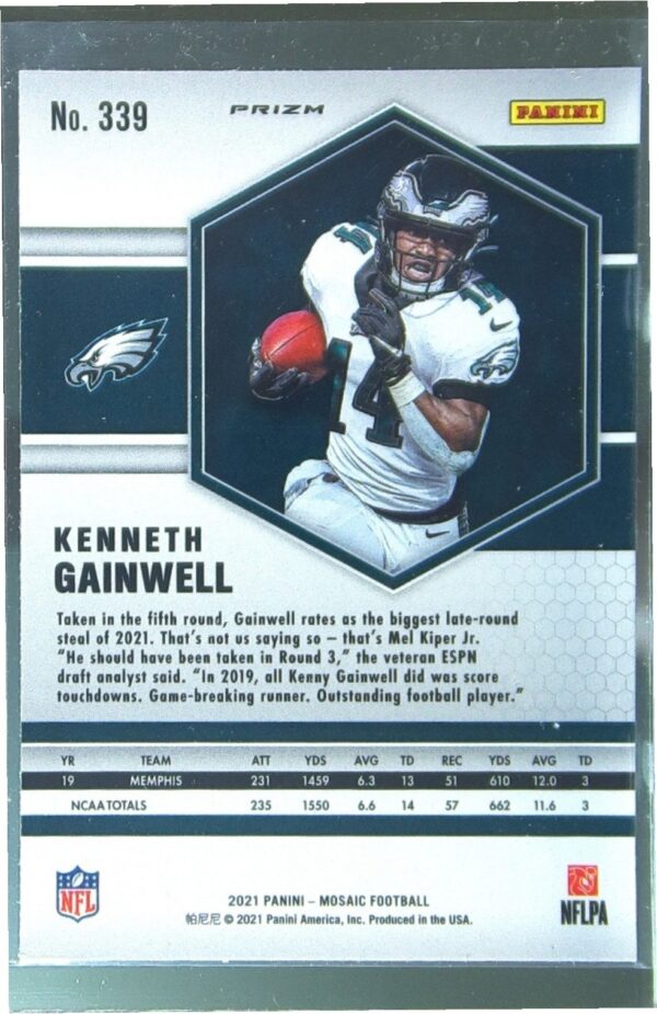 2021 Mosaic Kenneth Gainwell Prizm Silver RC #339 Eagles - Image 3