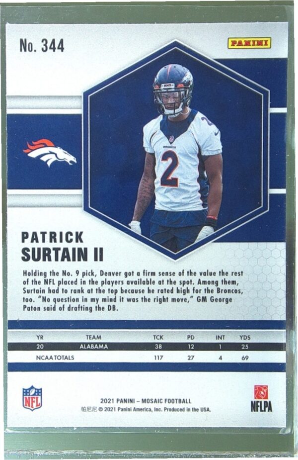 2021 Mosaic Patrick Surtain II RC #344 Broncos - Image 3