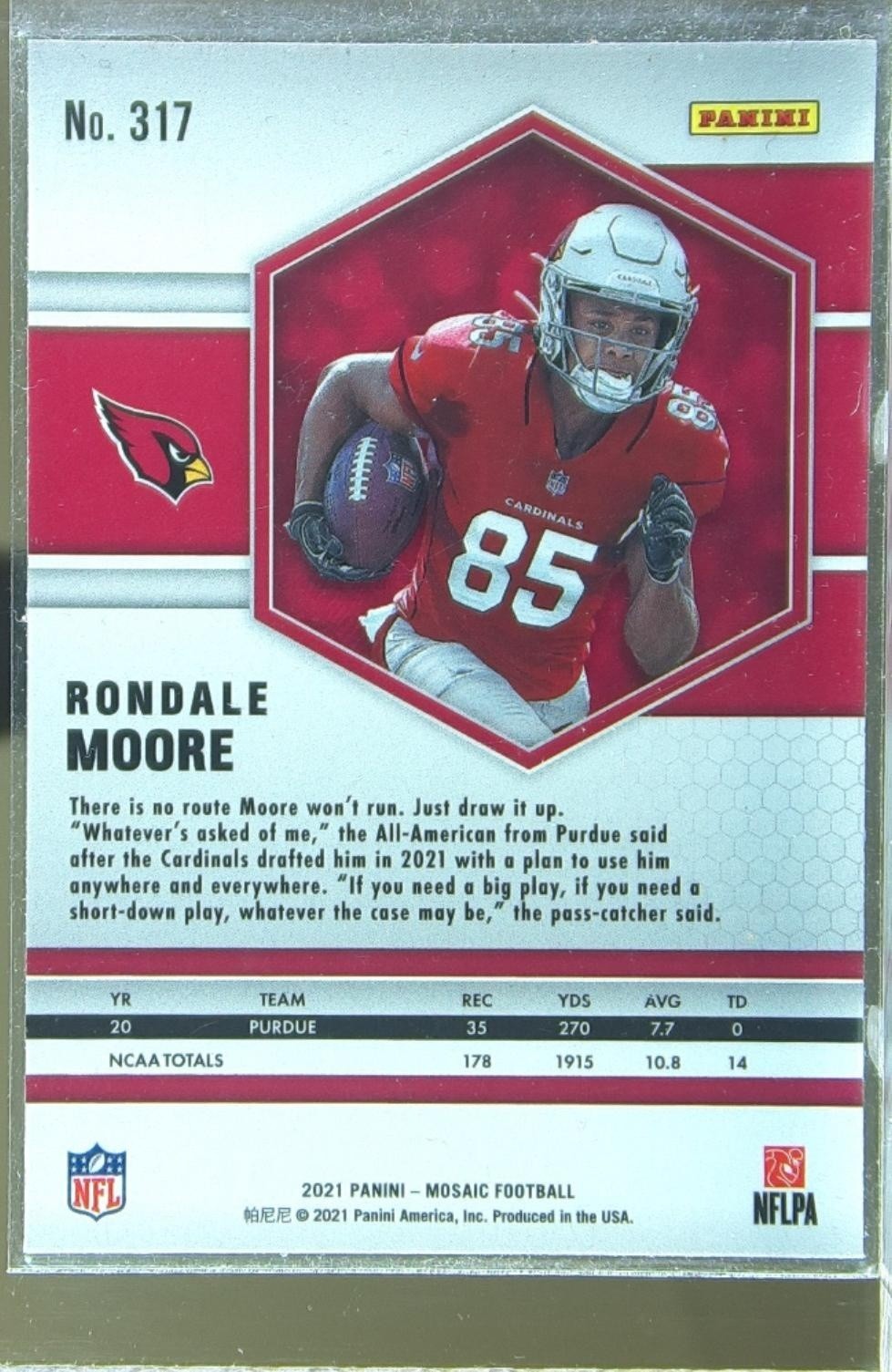 2021 Mosaic Rondale Moore RC #317 Cardinals - Image 3