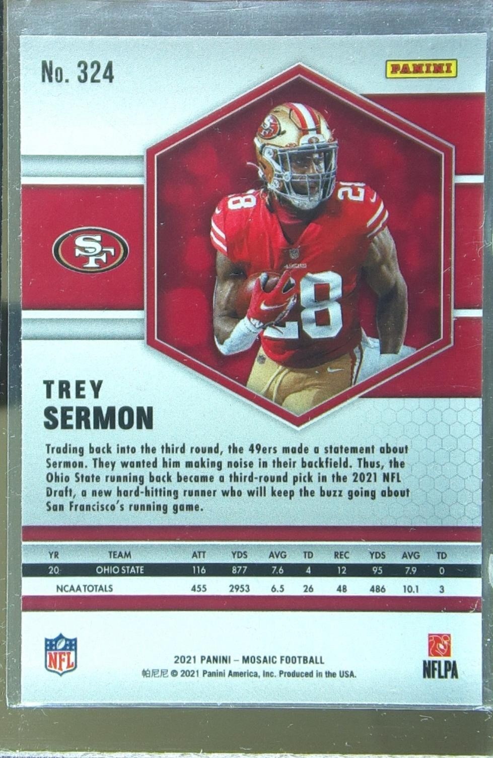 2021 Mosaic Trey Sermon RC #324 49ers - Image 3