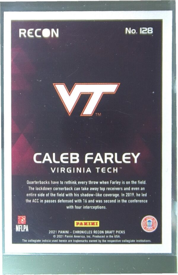 2021 Panini Chronicles Draft Picks Caleb Farley RC #128 Hokies - Image 3