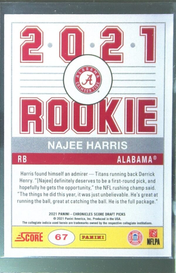 2021 Panini Chronicles Draft Picks Najee Harris Pink RC #67 Tide - Image 3