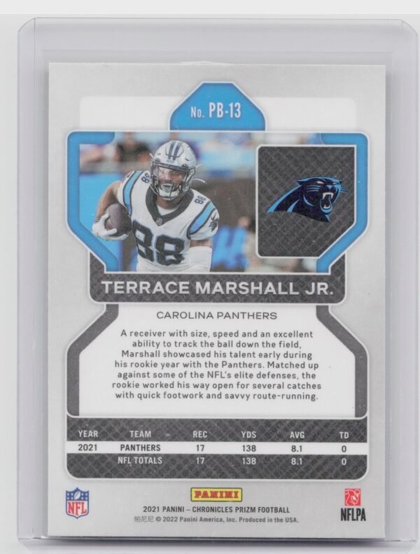 2021 Panini Chronicles Prizm Black Terrace Marshall Jr. #PB-13 Panthers - Image 3