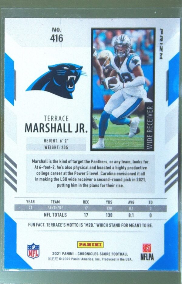 2021 Panini Chronicles Terrace Marshall Jr. RC #416 Panthers Score Update Rookie - Image 3