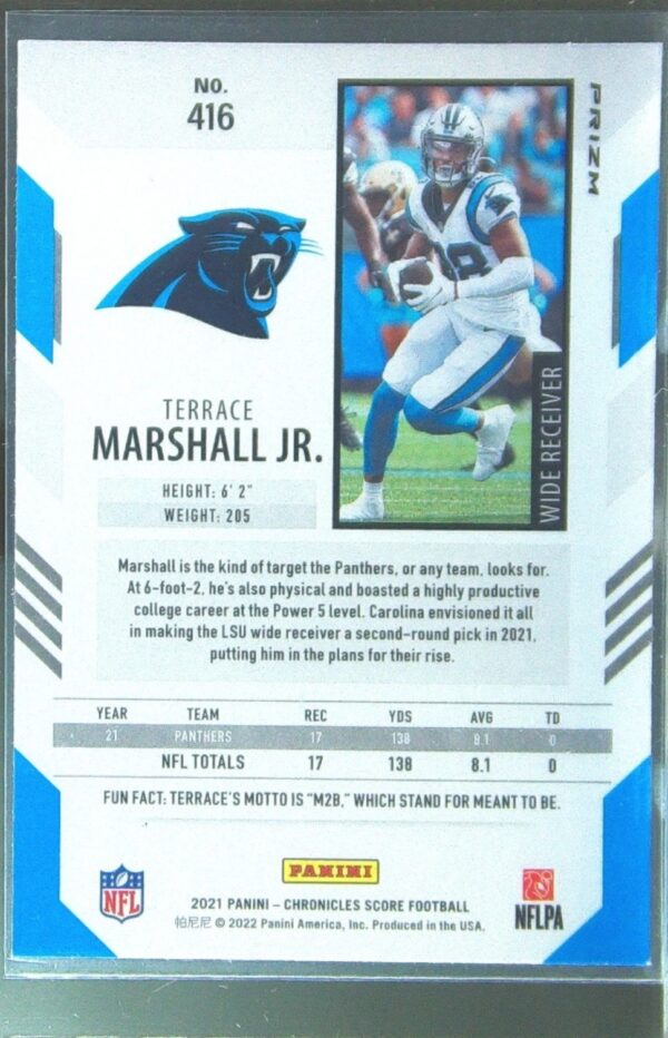 2021 Panini Chronicles Terrace Marshall Jr. RC #416 Panthers Score Update Rookie - Image 3