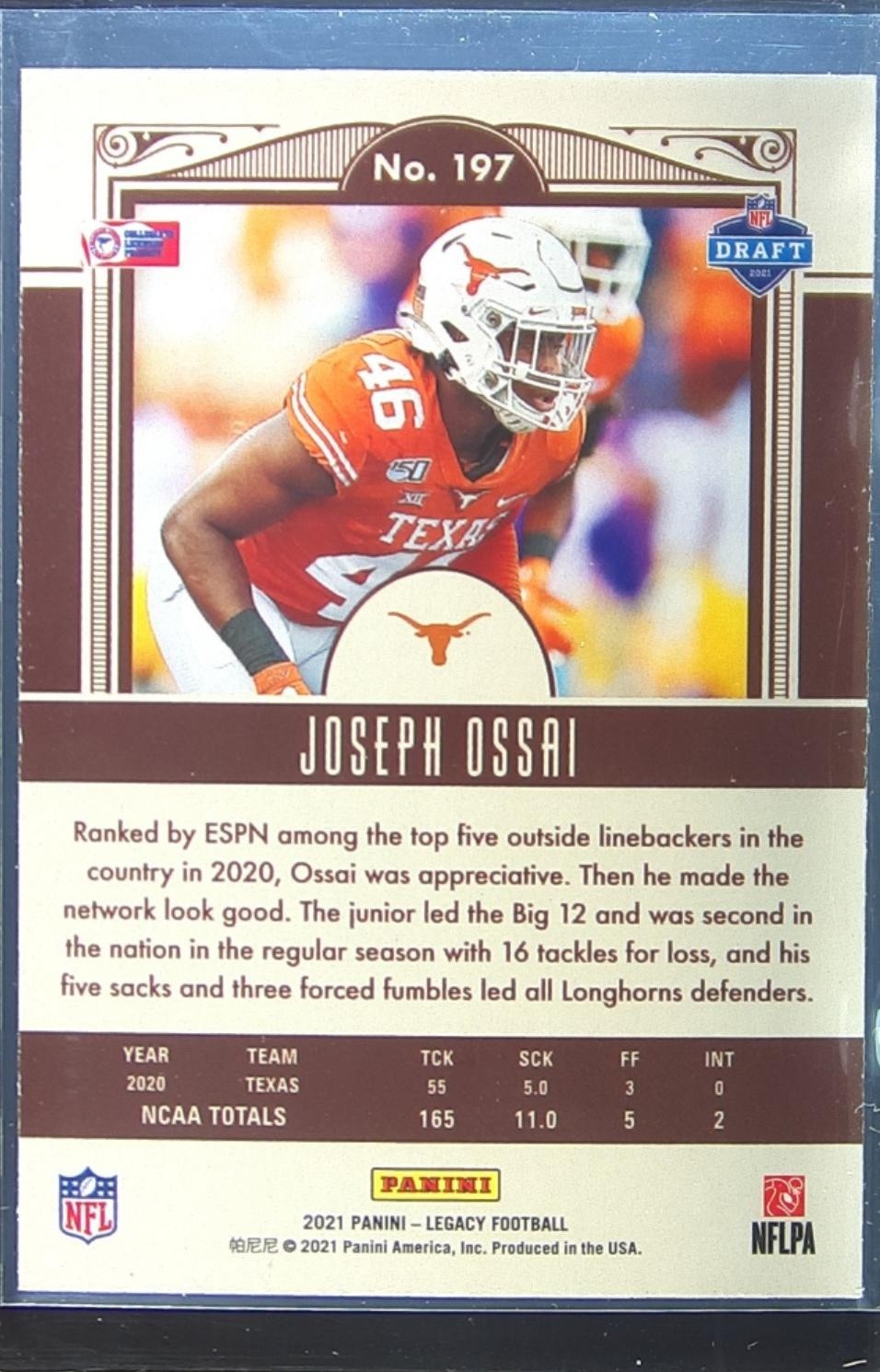 2021 Panini Legacy Joseph Ossai RC #197 Longhorns - Image 3