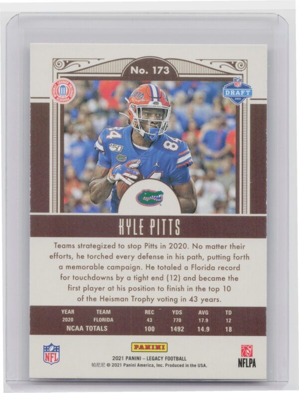 2021 Panini Legacy Kyle Pitts Rookie RC #173 Gators - Image 3