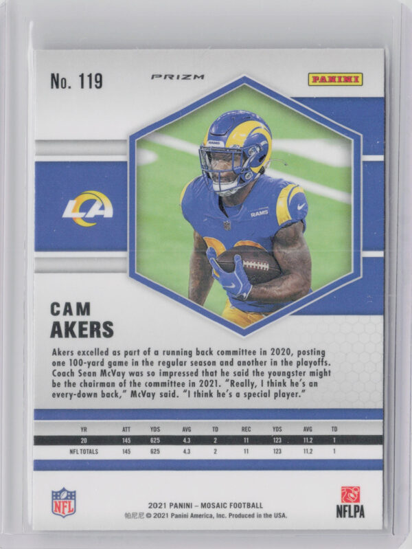 2021 Panini Mosaic Cam Akers Prizm Red #119 Rams - Image 3