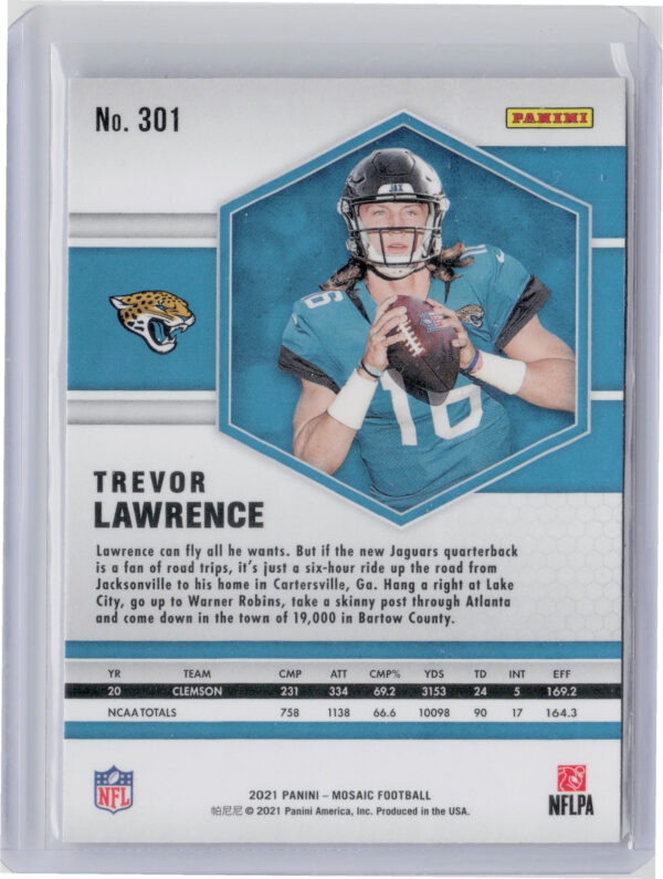 2021 Panini Mosaic Trevor Lawrence RC #301 Jaguars - Image 3