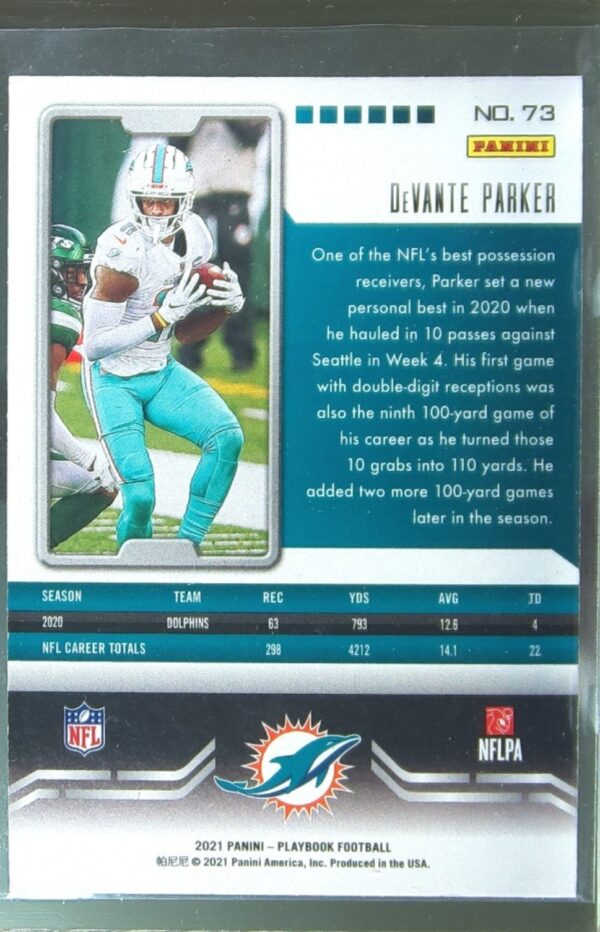 2021 Panini Playbook DeVante Parker Sparkle #73 Dolphins - Image 3