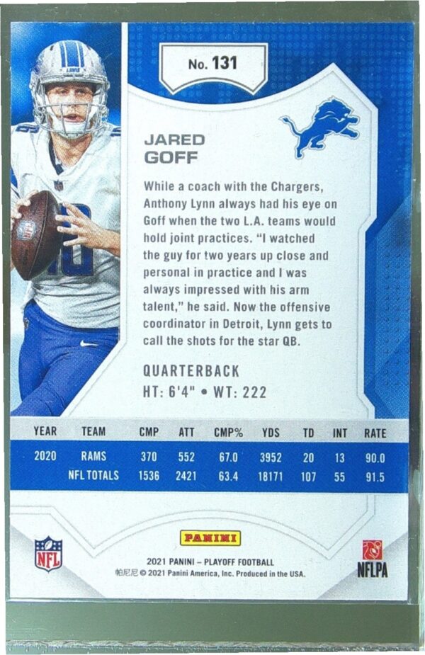 2021 Panini Playoff Jared Goff Kickoff #131 Lions - Image 3